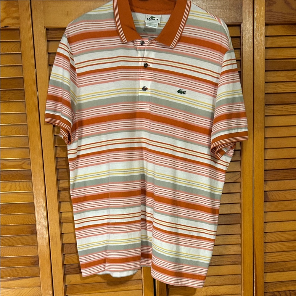 Lacoste Men's Striped Polo Shirt - Orange and White